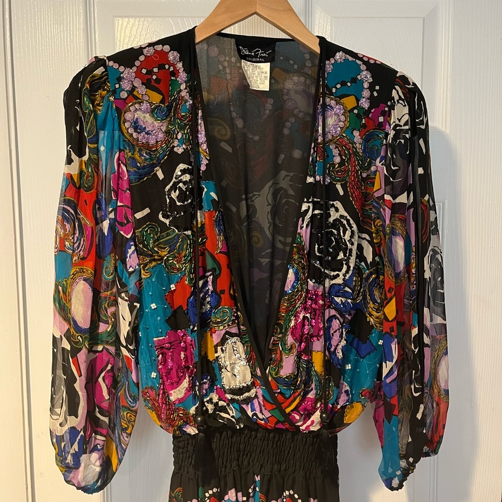 Vintage 1980’s Diane Freis Silk Chiffon Floral Jumpsuit